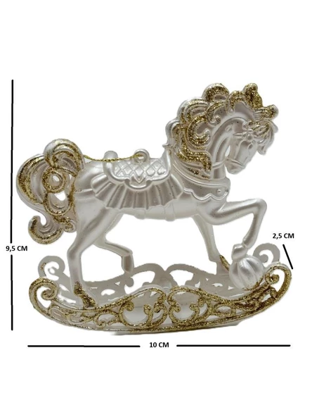 Beysüs Yılbaşı Çam Ağacı Süsü İnci Beyaz Sallanan At 10 CM