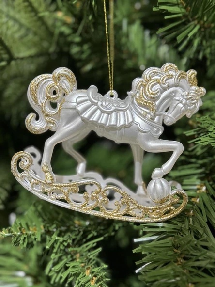 Beysüs Yılbaşı Çam Ağacı Süsü İnci Beyaz Sallanan At 10 CM - 2