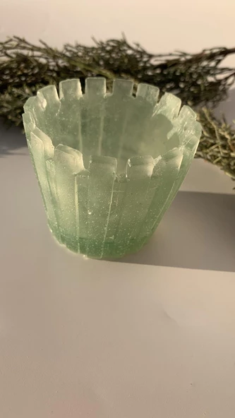 Parlak Su Yeşili Renkli Tırtıklı Sukulent Epoksi Saksı El Yapımı Hediyelik - 5