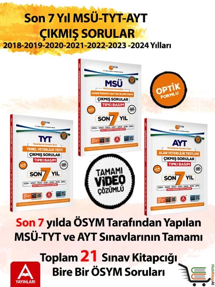 Son 7 yıl AYT-TYT ve MSÜ Çıkmış Sorular-2024-2023-2022-2021-2020-2019-2018 Yılları - 2