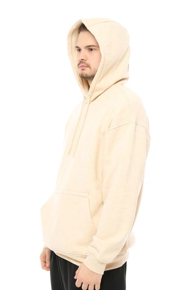 Erkek Oversize Kapüşonlu Sweatshirt Mavi Melanj - 7