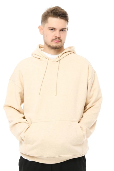 Erkek Oversize Kapüşonlu Sweatshirt Mavi Melanj - 5