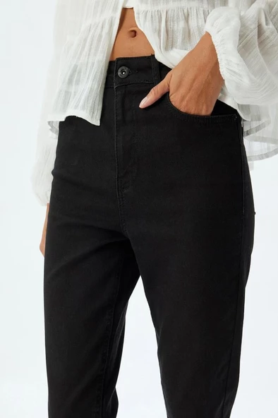 Koton Yüksek Bel Kot Pantolon Skinny Fit Düğmeli Pamuklu - Skinny Push Up Fit Jean - 5