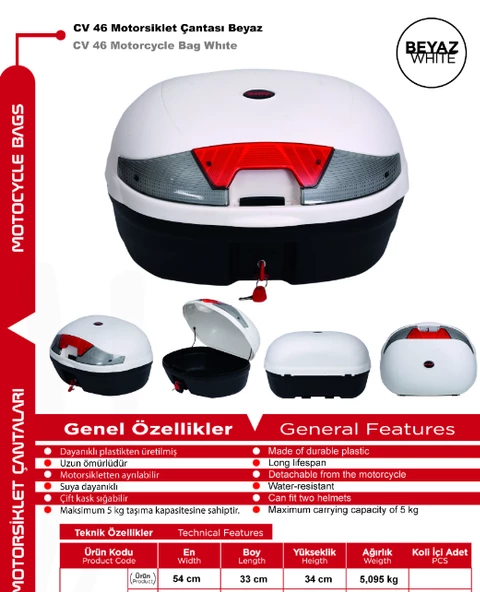 Arwic CV 46 Litre Motosiklet Çantası Beyaz - 6