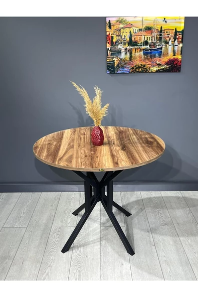 Hey Modüler Mobilya Sedef Kemençe Yuvarlak Mutfak Masası Yemek Masası Balkon Masası Metal Siyah Ayak 100 Cm - 3