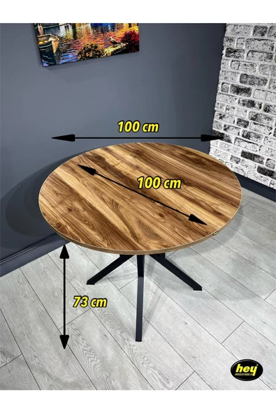 Hey Modüler Mobilya Sedef Kemençe Yuvarlak Mutfak Masası Yemek Masası Balkon Masası Metal Siyah Ayak 100 Cm - 4