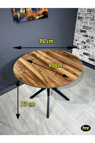 Hey Modüler Mobilya Selin Kemençe Yuvarlak Mutfak Masası Yemek Masası Metal Siyah Ayak 90 Cm - 2