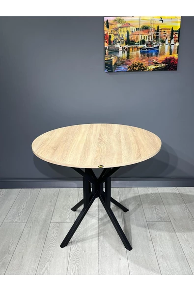 Hey Modüler Mobilya Selin Sonoma Yuvarlak Mutfak Masası Yemek Masası Metal Siyah Ayak 90 Cm - 2