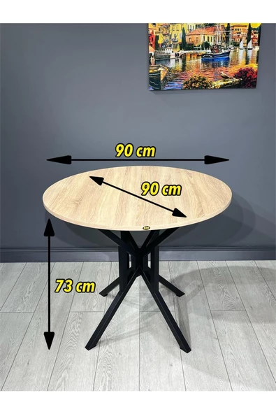Hey Modüler Mobilya Selin Sonoma Yuvarlak Mutfak Masası Yemek Masası Metal Siyah Ayak 90 Cm - 6