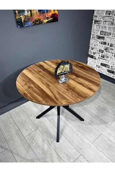 Hey Modüler Mobilya Selin Kemençe Yuvarlak Mutfak Masası Yemek Masası Metal Siyah Ayak 90 Cm - 5