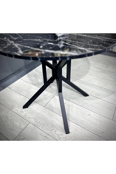 Hey Modüler Mobilya Selin Kemençe Yuvarlak Mutfak Masası Yemek Masası Metal Siyah Ayak 90 Cm - 3