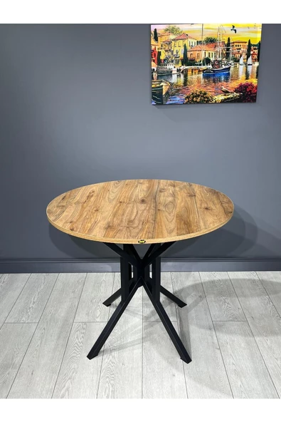 Hey Modüler Mobilya Selin Ceviz Yuvarlak Mutfak Masası Yemek Masası Metal Siyah Ayak 90 Cm - 2
