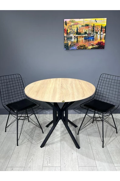 Hey Modüler Mobilya Selin Sonoma Yuvarlak Mutfak Masası Yemek Masası Metal Siyah Ayak 90 Cm - 4