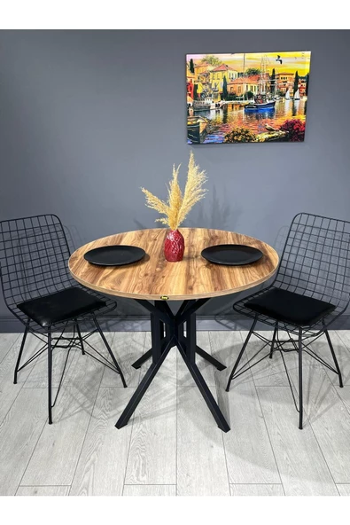 Hey Modüler Mobilya Selin Kemençe Yuvarlak Mutfak Masası Yemek Masası Metal Siyah Ayak 90 Cm - 6