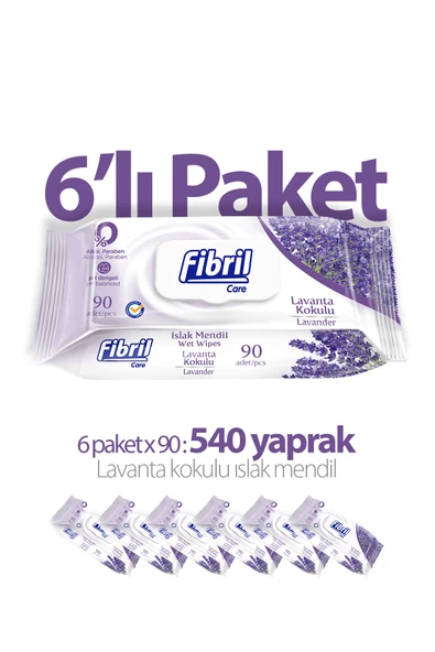 Fibril Lavanta Kokulu Islak Mendil 6x90 Lı Paket 540 Yaprak ürün görseli