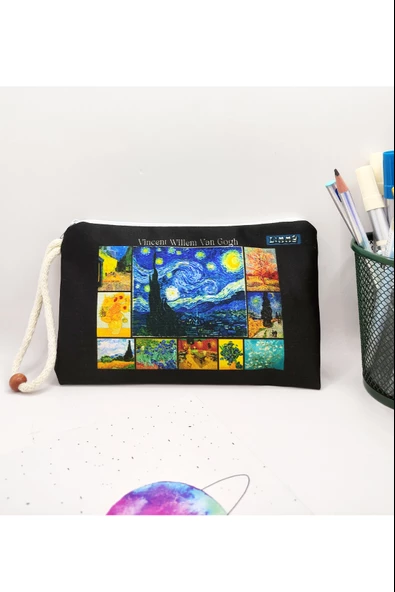 Vincent Willem van Gogh Eserleri Desenli Kalem Kutusu Yıkanabilir Bez Kalemlik