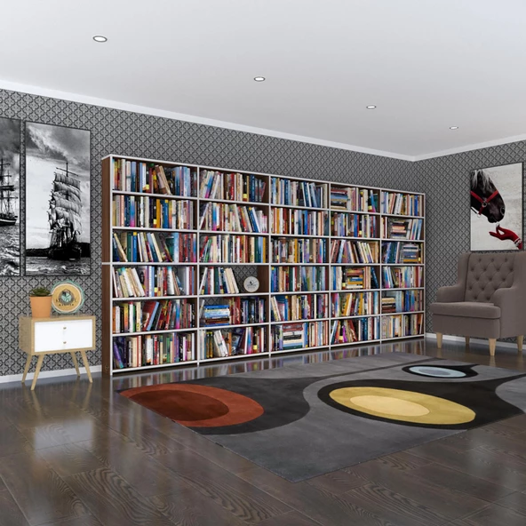 Kenzlife kitaplık süper ga cvz 180*400*19 6 katlı 5 bölme çift bölme opsiyonlu ofis mutfak banyo dolabı arkalıksız ürün görseli 1