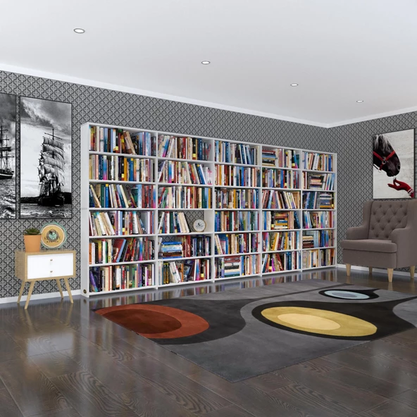 Kenzlife kitaplık süper ga byz 180*400*19 6 katlı 5 bölme çift bölme opsiyonlu ofis mutfak banyo dolabı arkalıksız