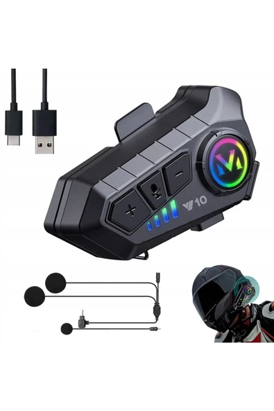 The Wlue Motosiklet Kask Bluetooth Kulaklık İntercom RGB Işıklı HD Ses Kalitesi Gürültü Azaltma