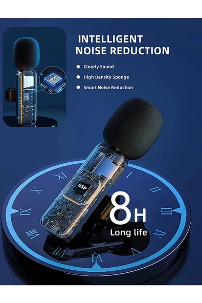 The Wlue Type-C Girişli Telefon Uyumlu Kablosuz Mikrofon Bluetooth Röportaj  - Yayıncı - Yaka Mikrofonu - 6