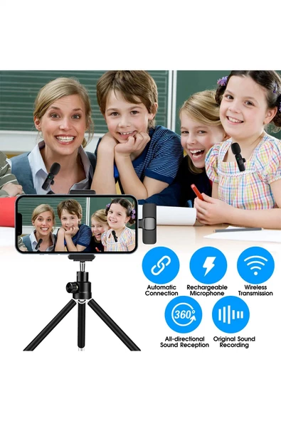 The Wlue Type-C Girişli Telefon Uyumlu Kablosuz Mikrofon Bluetooth Röportaj  - Yayıncı - Yaka Mikrofonu - 5