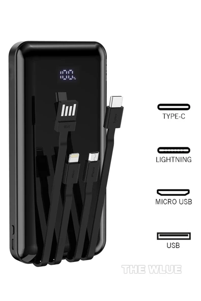 The Wlue 10000 mAh 3in1 2.1A Powerbank Digital Göstergeli Lightning - Type C - USB - Micro USB