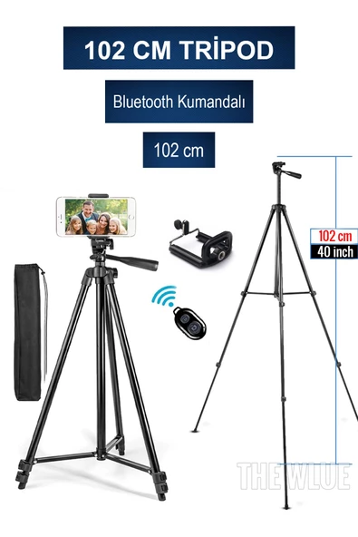 The Wlue Bluetooth Kumandalı Selfie Tripod 102cm Tüm Telefonlar ile Uyumlu