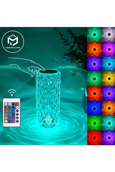 The Wlue Akrilik Şarjlı Kristal Led Masa Lambası 20 Mod Rgb Dokunmatik Kumandalı Ev Ambians Dekor Işığı