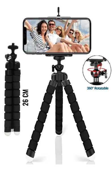 Wlue 26 cm Süngerli Ahtapot Tripod Telefon Tutucu Aparat