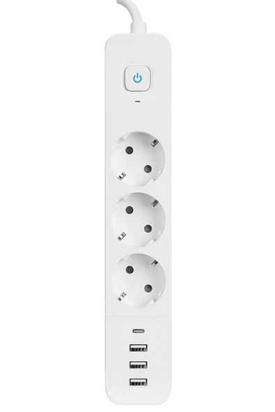 The Wlue 3'lü Akım Korumalı Priz Çoğaltıcı 1.5 Metre Uzatma Kablosu 3xUSB 3.4A 1xType-C