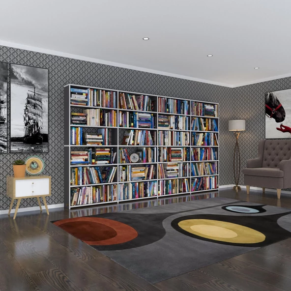 Kenzlife kitaplık süper ga gri 180*320*19 6 katlı 4 bölme çift bölme opsiyonlu ofis mutfak banyo dolabı arkalıksız