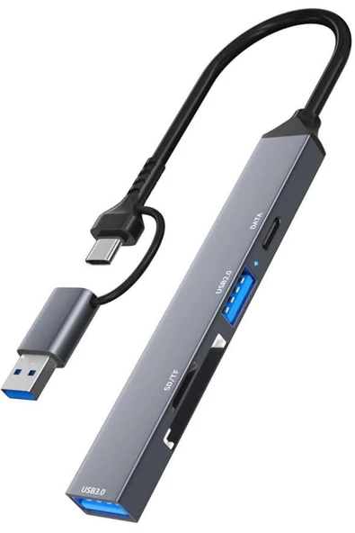 The Wlue Type-C/USB Multi Girişli Kart Okuyucu Çevirici SD/TF - 1xUSB 3.0 - 1xUSB 2.0 - 5Gbps Veri Aktarımı