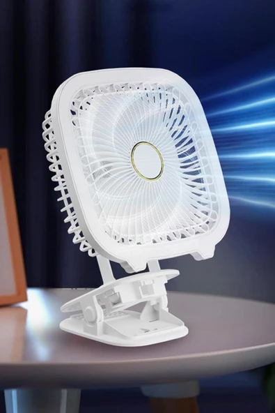 The Wlue Şarjlı Taşınabilir Vantilatör Masaüstü LED Işıklı Fan 19x19cm