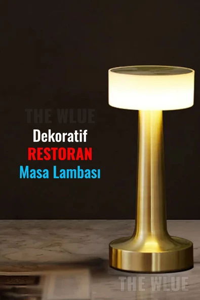 The Wlue Şarjlı Dokunmatik Metal Restoran Masa ve Gece Lambası Yemek Işığı Ayarlanabilir Parlaklık