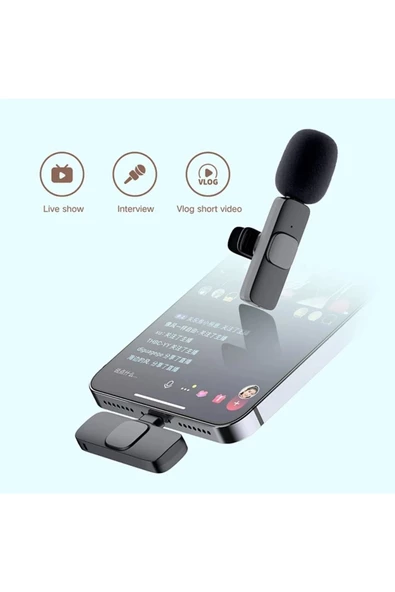 The Wlue Type-C Girişli Telefon Uyumlu Kablosuz Mikrofon Bluetooth Röportaj  - Yayıncı - Yaka Mikrofonu - 2