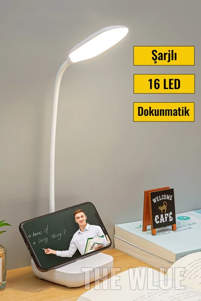 The Wlue Kablosuz Şarjlı Dokunmatik 16 LED Masa Lambası Ders Çalışma Okuma Işığı Dimmer Ayarlı