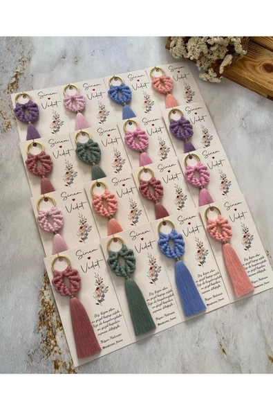 El Örmesi Makrome Anahtarlık Düğün Kına Söz Sünnet Nişan Için Hediyelik -25 ADET