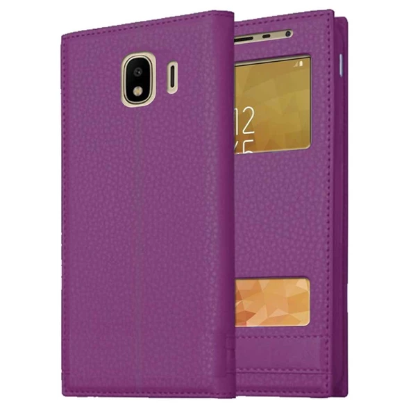 Samsung Galaxy J4 J400 Uyumlu Pencereli Kapaklı Magnum Kılıf - Resim 4