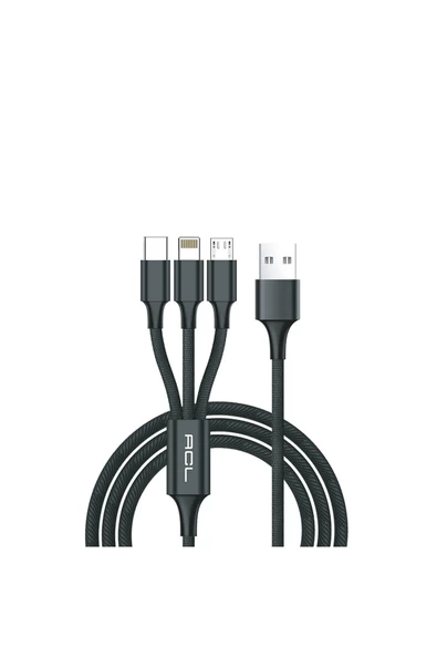 Ack47 3in1 Lightning, Micro, Type-c Metal Başlık Usb Şarj Kablosu