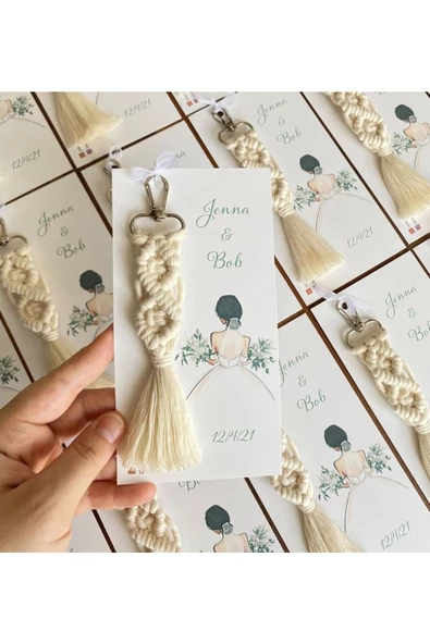 El Örmesi 50’li Makrome Anahtarlık Düğün Kına Söz Için Hediyelik -50 Adet-