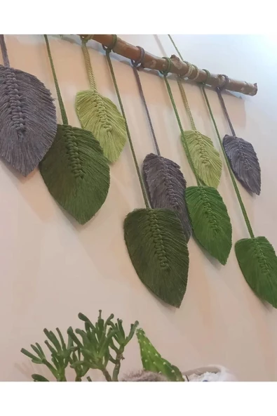Duvar Süsü El Işçiliği Yaprak Desenli Makrome