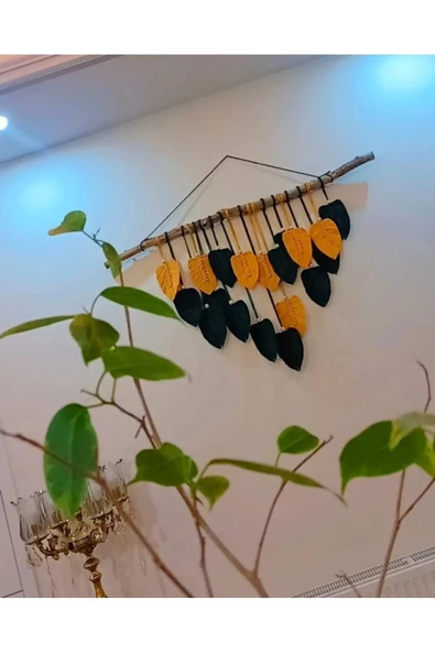 Duvar Süsü El Işçiliği Yaprak Desenli Makrome