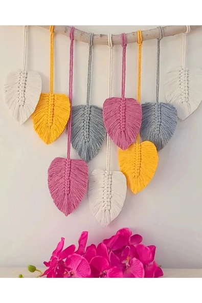 Duvar Süsü El Işçiliği Yaprak Desenli Makrome