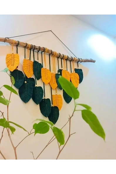 Duvar Süsü El Işçiliği Yaprak Desenli Makrome