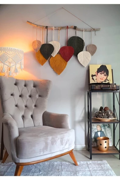 9 Yapraklı Kırmızı-yeşil Makrome Duvar Süsü Duvar Aksesuarı