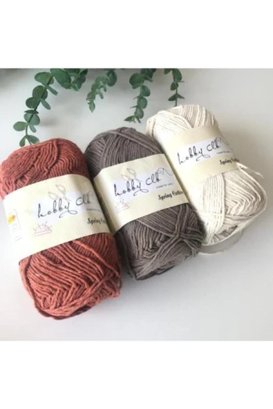 3lü %100 Pamuk Punch (panç) Ve Amigurumi Ipi Seti (kiremit - Koyu Bej - Krem) - 2