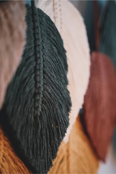 9 Yapraklı Kırmızı-yeşil Makrome Duvar Süsü Duvar Aksesuarı - 2