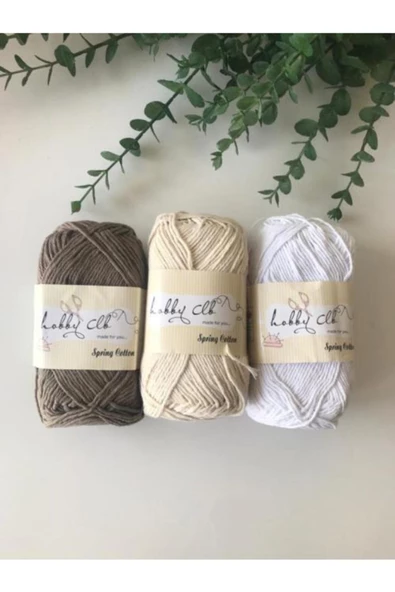 3lü %100 Pamuk Punch (panç) Ve Amigurumi Ipi Seti (koyu Bej-krem-beyaz) - 2