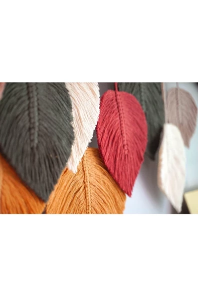 9 Yapraklı Kırmızı-yeşil Makrome Duvar Süsü Duvar Aksesuarı - 3