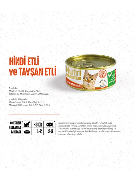 Nutri Feline 85Gr Hindi Etli Tavşan Etli Tahılsız 6Adet Yaş Kedi Maması - 4